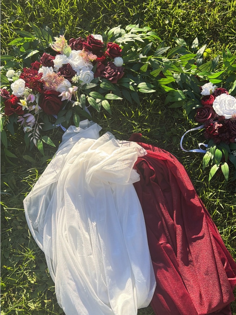 Elegant Burgundy and White Floral Wedding Arch Set